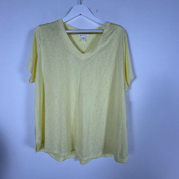 Athleta Womens Breezy Scoop V-Neck Tee Short Sleeve T-Shirt Size 2X Yellow New - Picture 1 of 8